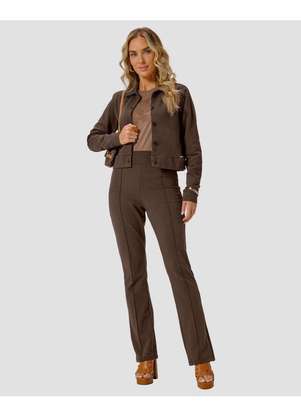 Cereja Rosa - Calça Feminina em Molecotton com Nervura Marrom - CEREJA ROSA