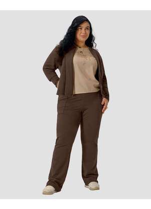 Cereja Rosa - Calça Feminina Plus Size em Molecotton com Bolso Marrom - CEREJA ROSA