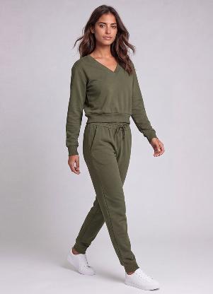 Cereja Rosa - Calça Jogger Feminina em Moletom com Bolso Verde - CEREJA ROSA