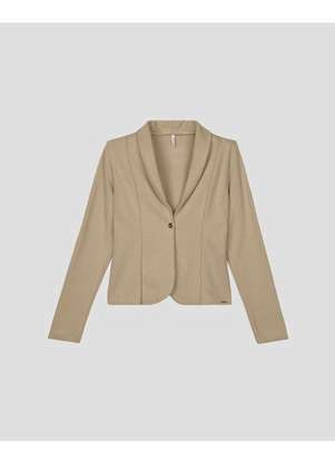 Cereja Rosa - Blazer Feminino em Moletinho Sarjado Bege - CEREJA ROSA