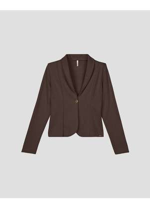 Cereja Rosa - Blazer Feminino em Moletinho Sarjado Marrom - CEREJA ROSA