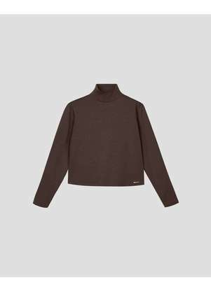 Cereja Rosa - Blusão Feminino em Molecotton com Gola Alta Marrom - CEREJA ROSA