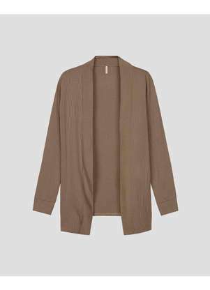 Cereja Rosa - Cardigan Feminino em Viscose Canelada Marrom - CEREJA ROSA
