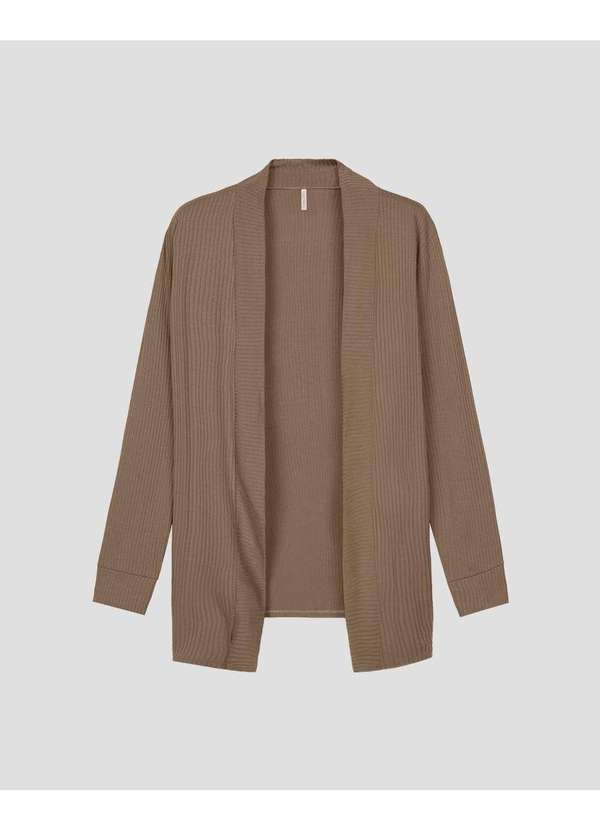 Cereja Rosa - Cardigan Feminino em Viscose Canelada Marrom