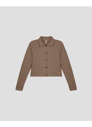 Cereja Rosa - Casaco Feminino em Molecotton com Botões Marrom - CEREJA ROSA