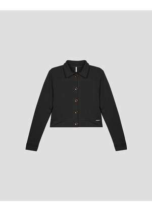 Cereja Rosa - Casaco Feminino em Molecotton com Botões Preto - CEREJA ROSA