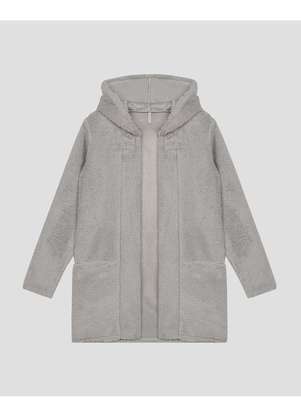 Cereja Rosa - Casaco Feminino em Pelo Teddy com Capuz Cinza - CEREJA ROSA