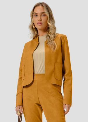 Cereja Rosa - Casaco Feminino Montaria Aveludado Amarelo - CEREJA ROSA