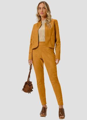 Cereja Rosa - Casaco Feminino Montaria Aveludado Amarelo - CEREJA ROSA