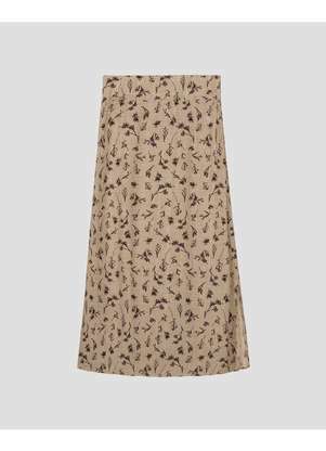 Cereja Rosa - Saia Midi em Viscose Estampada com Abertura Bege - CEREJA ROSA