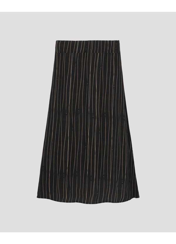 Cereja Rosa - Saia Midi em Viscose Estampada com Abertura Preto