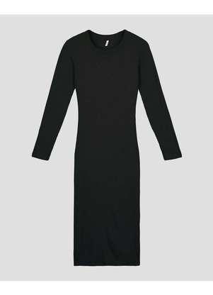 Cereja Rosa - Vestido Midi Manga Longa Canelado com Retilínea Preto - CEREJA ROSA