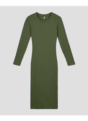 Cereja Rosa - Vestido Midi Manga Longa Canelado com Retilínea Verde - CEREJA ROSA