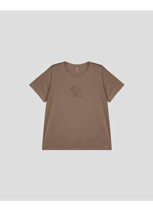 Cereja Rosa - Blusa Feminina Plus Size em Meia Malha com Estampa Marrom - CEREJA ROSA