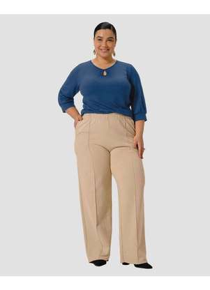 Cereja Rosa - Blusa Feminina Plus Size Manga 3/4 com Decote Gota Azul - CEREJA ROSA