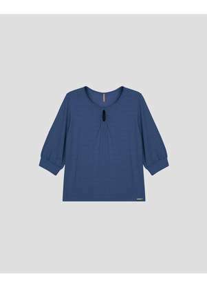 Cereja Rosa - Blusa Feminina Plus Size Manga 3/4 com Decote Gota Azul - CEREJA ROSA