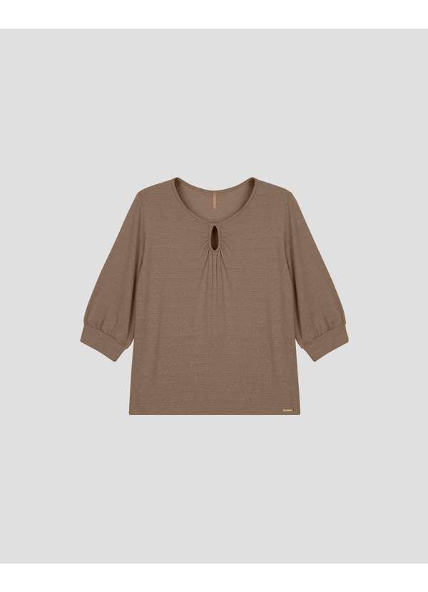 Cereja Rosa - Blusa Feminina Plus Size Manga 3/4 com Decote Gota Marrom