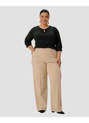 Cereja Rosa - Blusa Feminina Plus Size Manga 3/4 com Decote Gota Preto - CEREJA ROSA