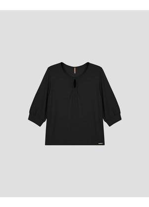 Cereja Rosa - Blusa Feminina Plus Size Manga 3/4 com Decote Gota Preto - CEREJA ROSA