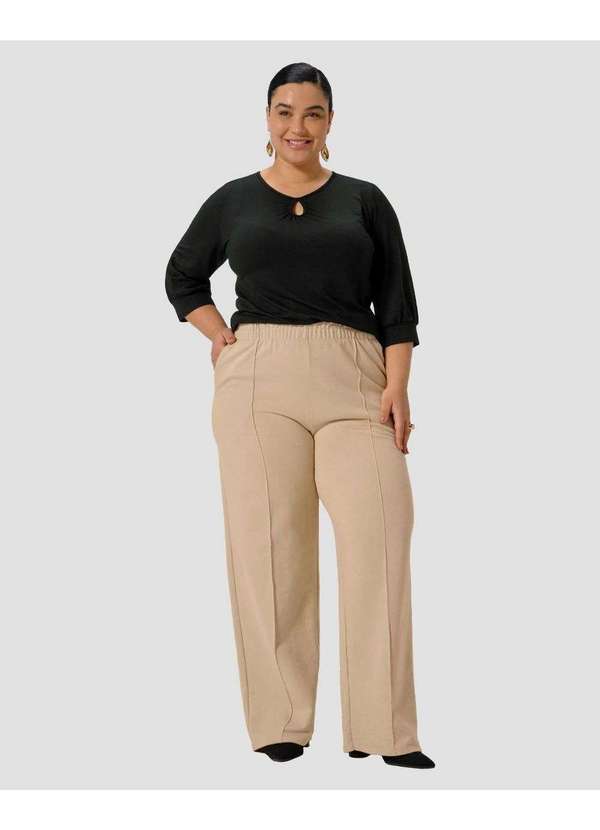 Cereja Rosa - Blusa Feminina Plus Size Manga 3/4 com Decote Gota Preto