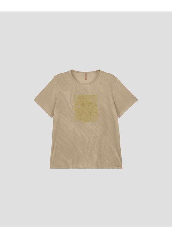 Cereja Rosa - Blusa Feminina Plus Size Manga Curta Estampada - Bege
