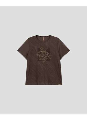 Cereja Rosa - Blusa Feminina Plus Size Manga Curta Estampada - Marrom - CEREJA ROSA
