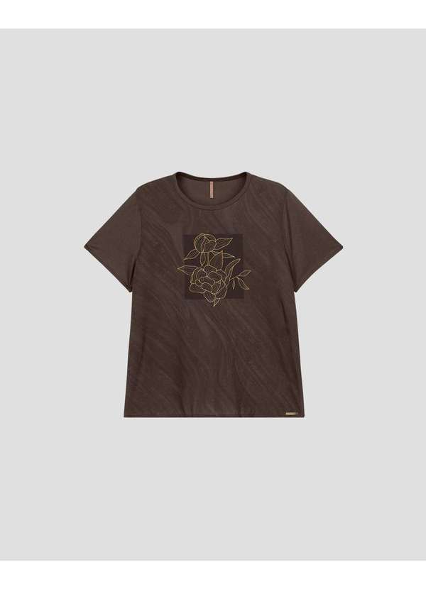 Cereja Rosa - Blusa Feminina Plus Size Manga Curta Estampada - Marrom