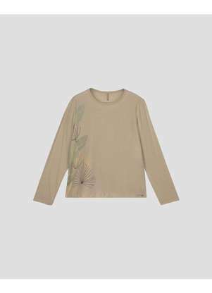 Cereja Rosa - Blusa Feminina Plus Size Manga Longa com Estampa Bege - CEREJA ROSA