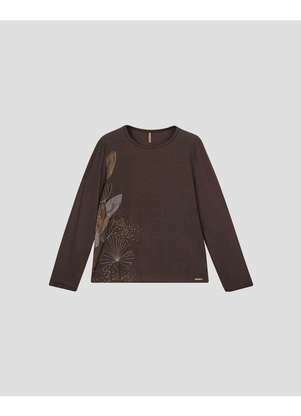 Cereja Rosa - Blusa Feminina Plus Size Manga Longa com Estampa Marrom - CEREJA ROSA