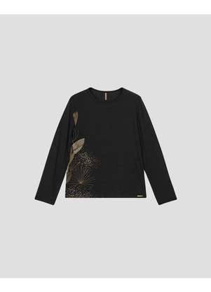 Cereja Rosa - Blusa Feminina Plus Size Manga Longa com Estampa Preto - CEREJA ROSA