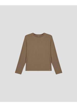 Cereja Rosa - Blusa Feminina Plus Size Manga Longa com Retilínea Marrom - CEREJA ROSA