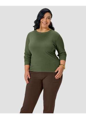 Cereja Rosa - Blusa Feminina Plus Size Manga Longa com Retilínea Verde - CEREJA ROSA
