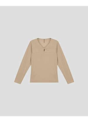 Cereja Rosa - Blusa Feminina Plus Size Manga Longa Decote Gota Bege - CEREJA ROSA
