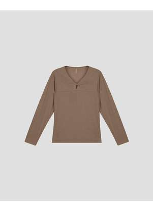 Cereja Rosa - Blusa Feminina Plus Size Manga Longa Decote Gota Marrom - CEREJA ROSA