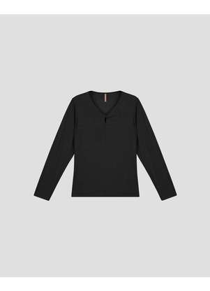 Cereja Rosa - Blusa Feminina Plus Size Manga Longa Decote Gota Preto - CEREJA ROSA