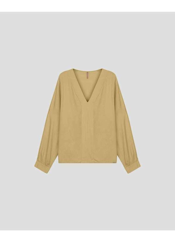Cereja Rosa - Blusa Feminina Plus Size Manga Longa em Viscose Bege
