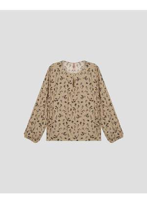 Cereja Rosa - Blusa Feminina Plus Size Manga Longa Estampada Bege - CEREJA ROSA