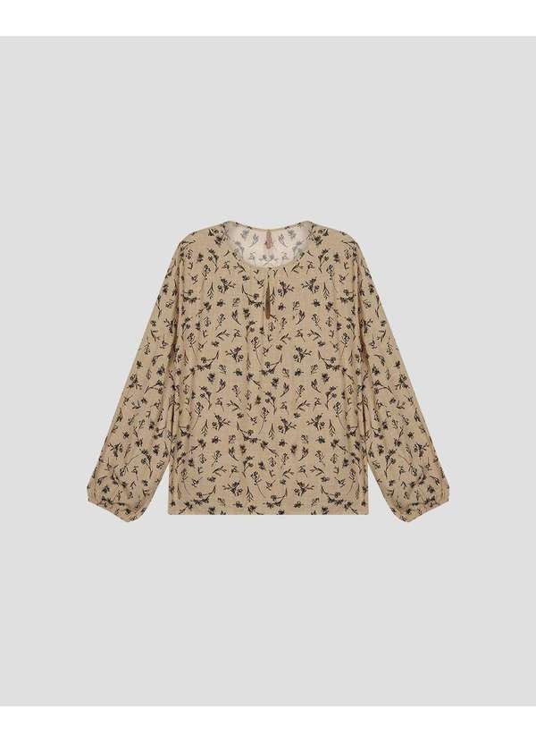 Cereja Rosa - Blusa Feminina Plus Size Manga Longa Estampada Bege