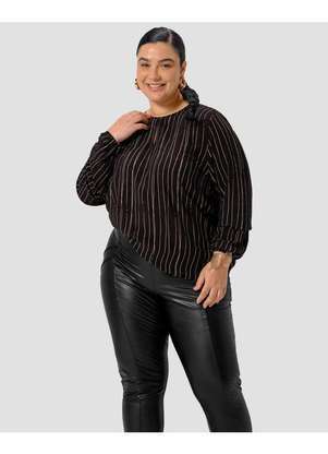 Cereja Rosa - Blusa Feminina Plus Size Manga Longa Estampada Preto - CEREJA ROSA