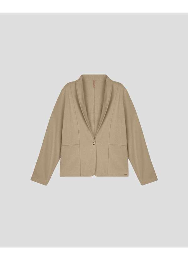 Cereja Rosa - Blazer Feminino Plus Size em Moletinho - Bege