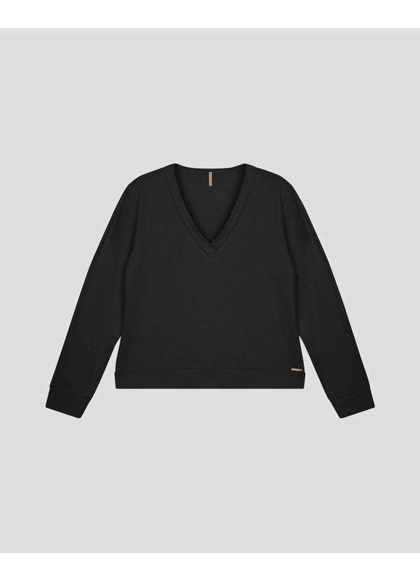 Cereja Rosa - Blusão Feminino Plus Size Moletinho Sarjado Preto