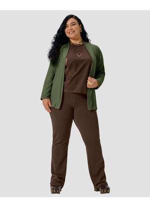 Cereja Rosa - Cardigan Feminino Plus Size em Viscose Canelada Verde - CEREJA ROSA