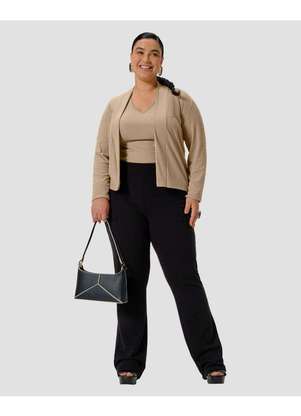 Cereja Rosa - Conjunto Plus Size Blusa e Cardigan Canelado Bege - CEREJA ROSA