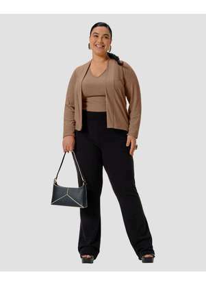 Cereja Rosa - Conjunto Plus Size Blusa e Cardigan Canelado Marrom - CEREJA ROSA