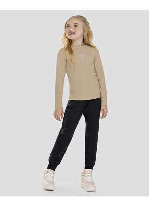 Kely Kety - Blusa Infantil Manga Longa Canelada com Estampa Bege - KELY KETY