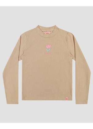 Kely Kety - Blusa Infantil Manga Longa Canelada com Estampa Bege - KELY KETY