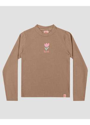 Kely Kety - Blusa Infantil Manga Longa Canelada com Estampa Marrom - KELY KETY