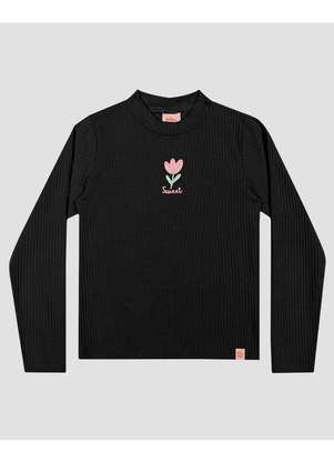 Kely Kety - Blusa Infantil Manga Longa Canelada com Estampa Preto - KELY KETY