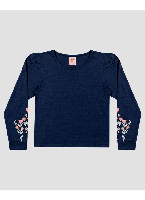 Kely Kety - Blusa Infantil Manga Longa com Estampa Relevo Azul