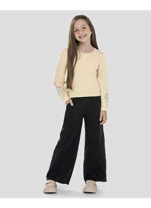 Kely Kety - Blusa Infantil Manga Longa com Estampa Relevo Bege - KELY KETY